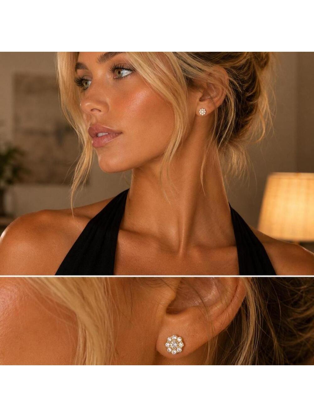 Moissanite Cluster Stud Earrings Gold Vermeil